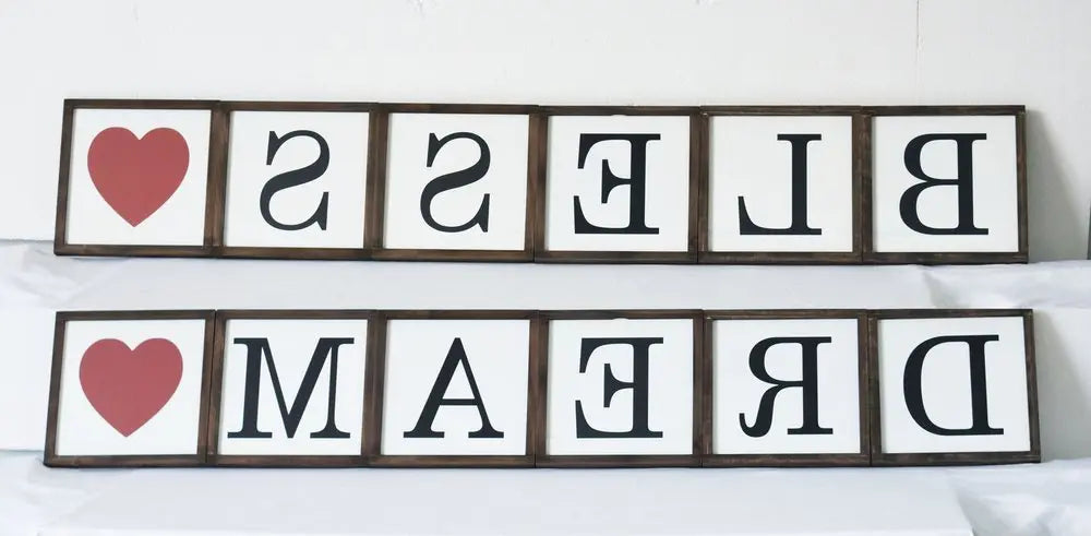 10" X 10" White Black And Red Dream/ Bless Wood Wall Decor HomeRoots