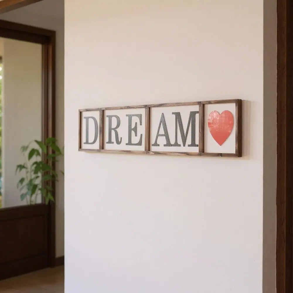 10" X 10" White Black And Red Dream/ Bless Wood Wall Decor HomeRoots