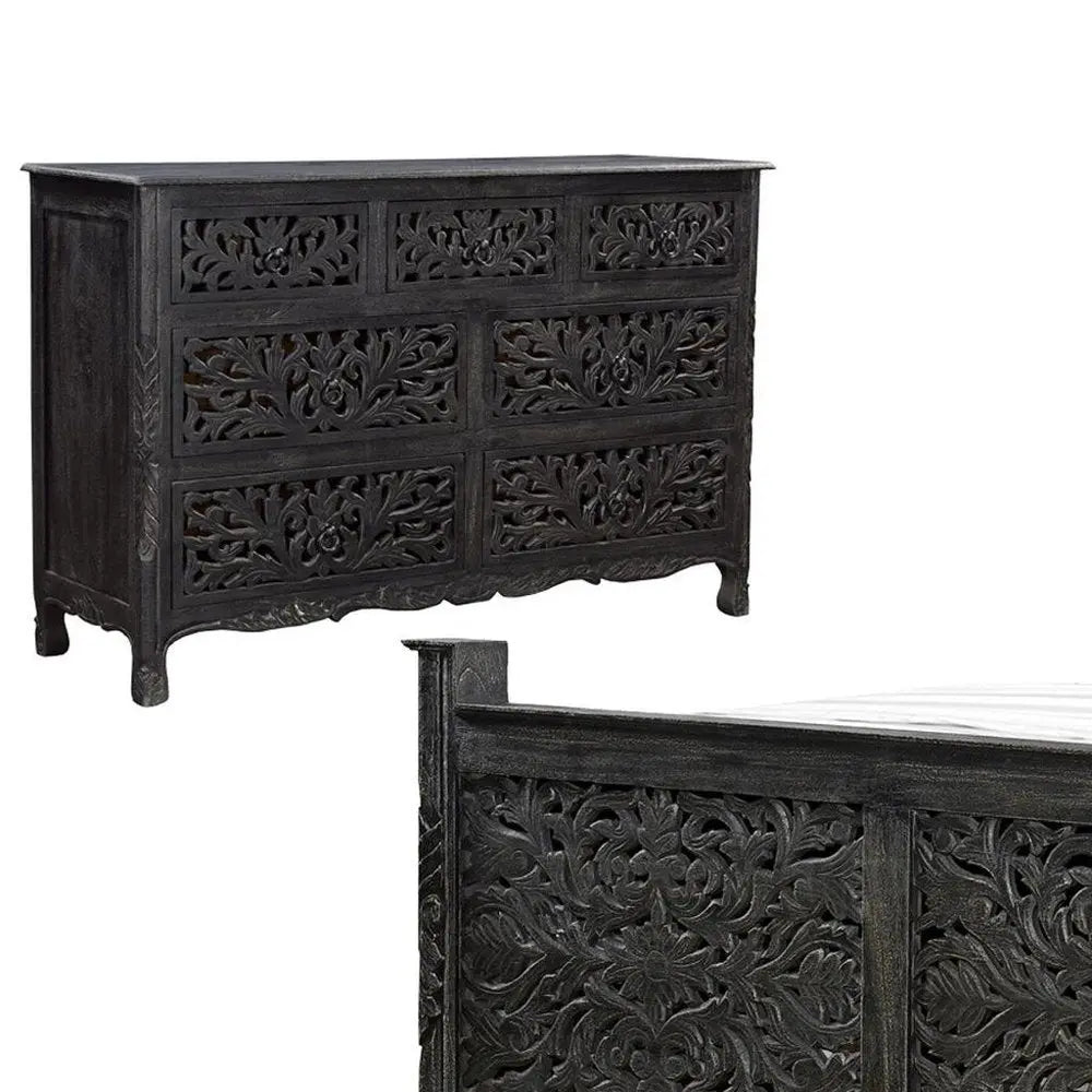 Three Piece Black Solid Wood Bedroom Set HomeRoots