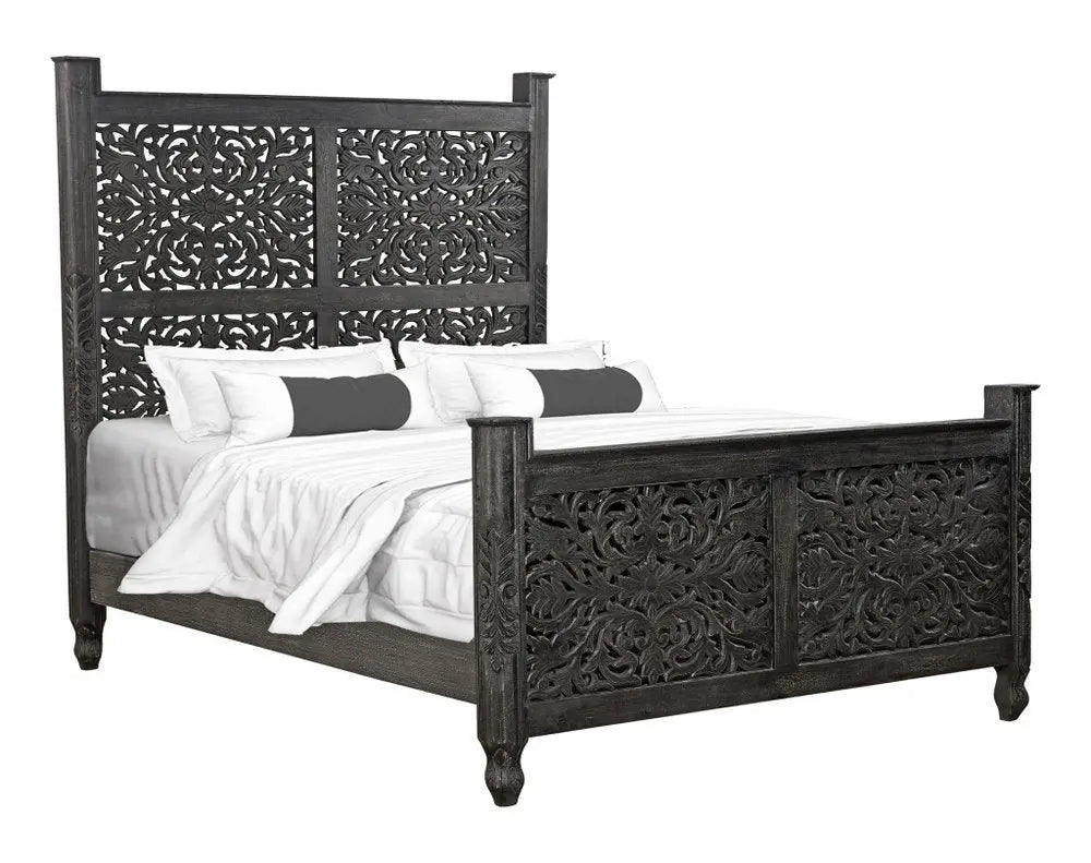 Three Piece Black Solid Wood Bedroom Set HomeRoots