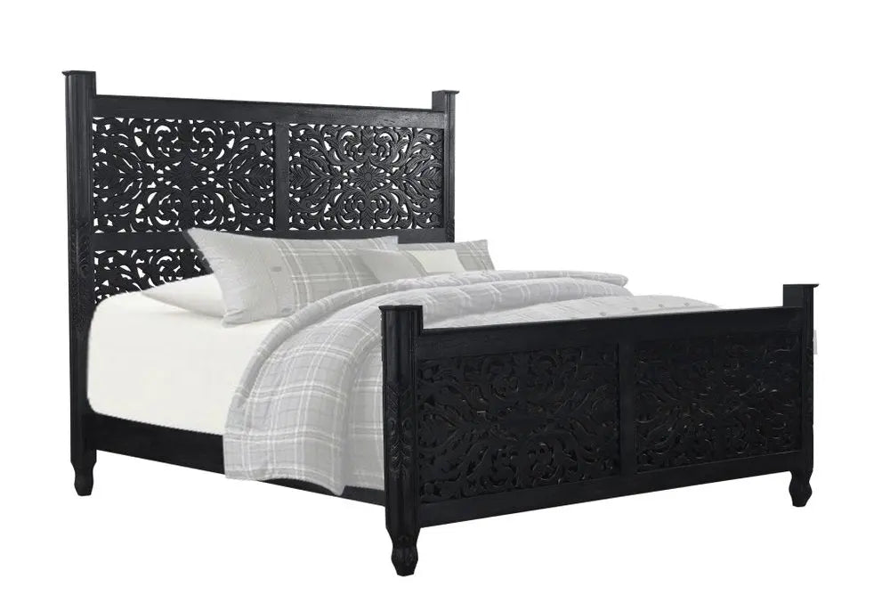 Three Piece Black Solid Wood Bedroom Set HomeRoots