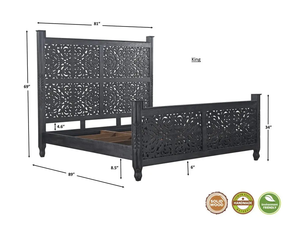 Three Piece Black Solid Wood Bedroom Set HomeRoots