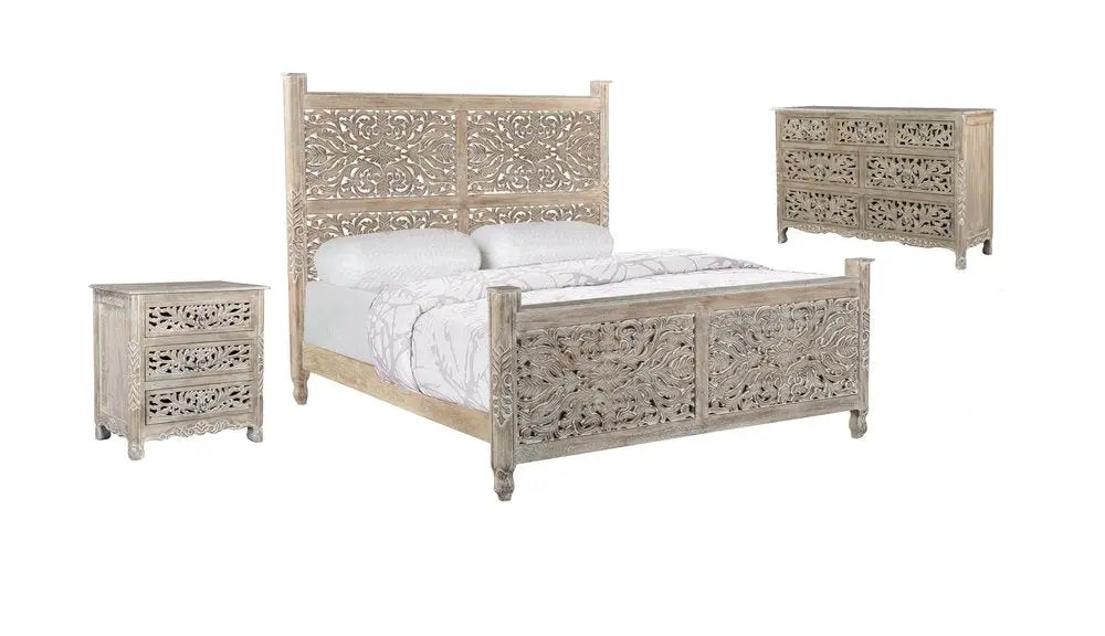Three Piece Gray Solid Wood Bedroom Set HomeRoots