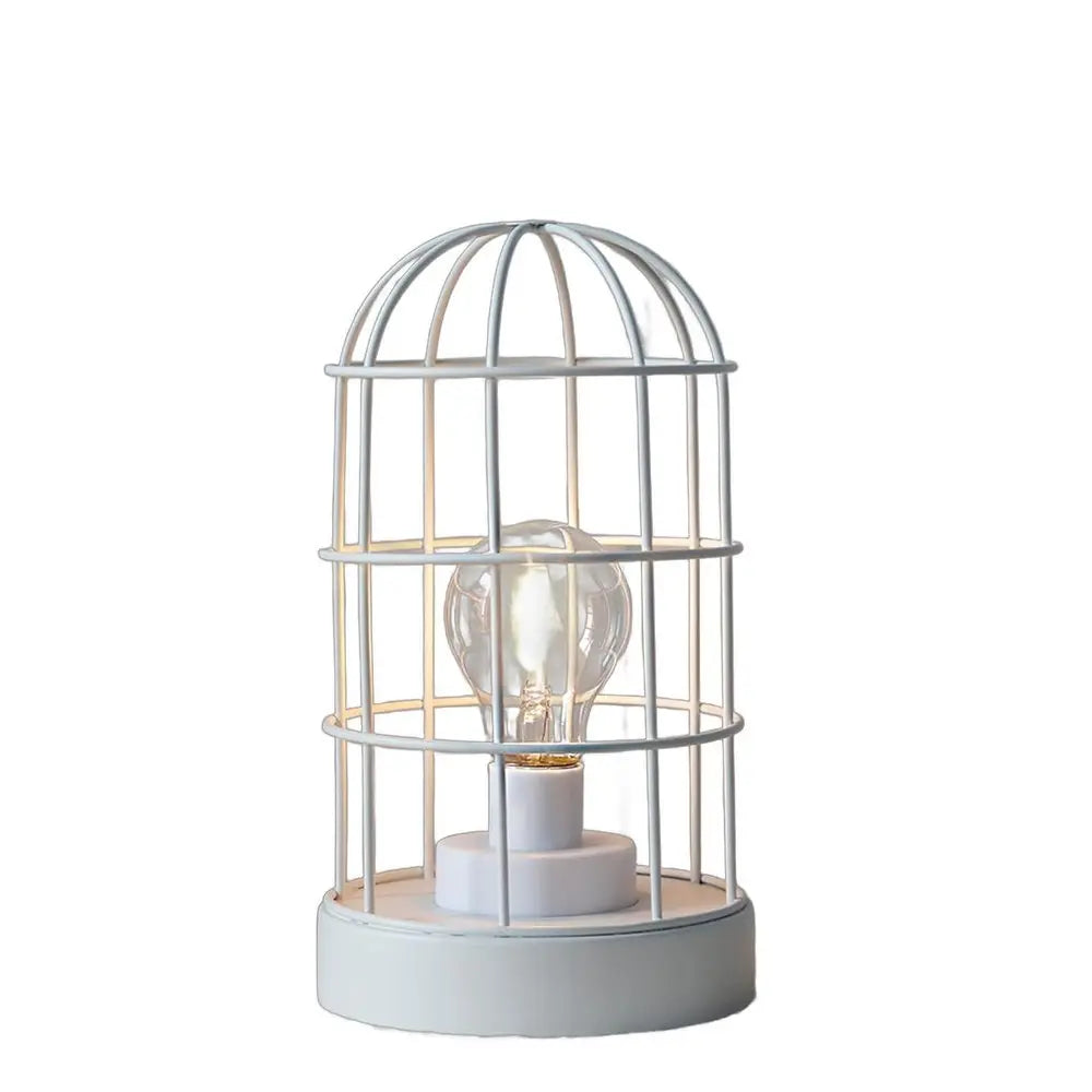 10" White Battery Operated Lamp With Cage Cylinder Shade HomeRoots