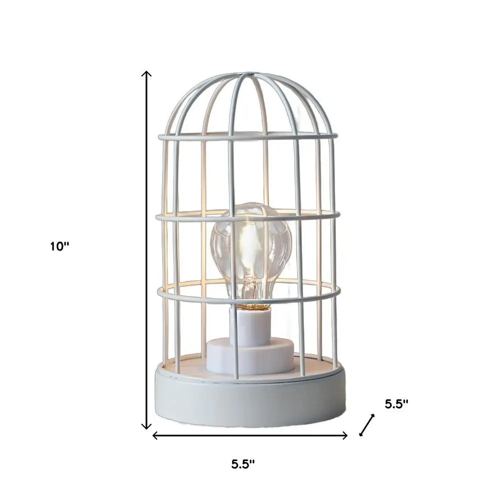 10" White Battery Operated Lamp With Cage Cylinder Shade HomeRoots