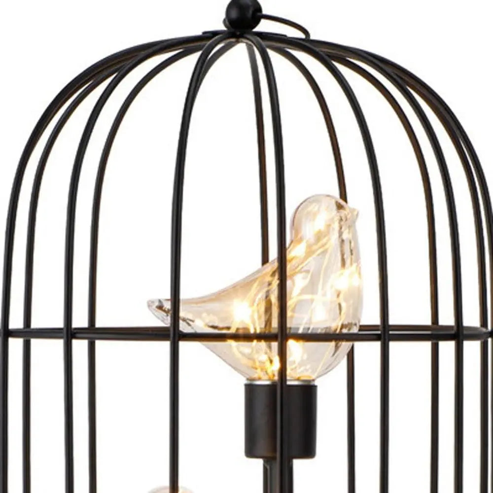 12" Black Battery Operated Round Lamp With Bird Cage Shade HomeRoots