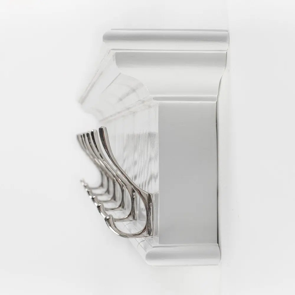 39" White Solid Wood Six Hook Wall Mount Coat Rack HomeRoots