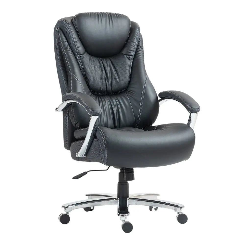 Set of Two Black and Silver Adjustable Height Swivel Rolling Executive Office Chairs HomeRoots