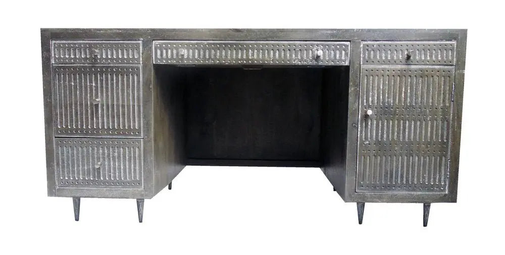 64" Brown and Silver Solid Wood Executive Desk With Five Drawers - NOBLE HOME INTERIORS