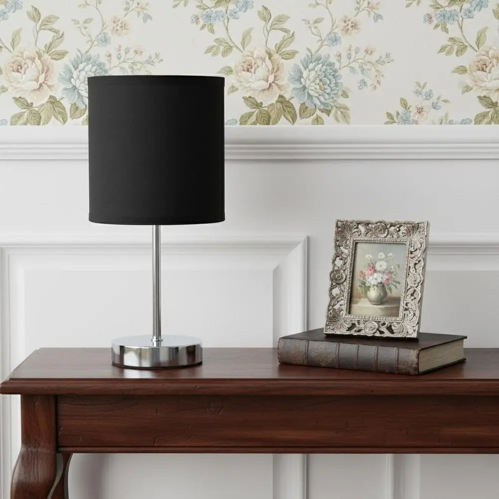 12" Black Metal Table Lamp LED With Black Drum Shade HomeRoots