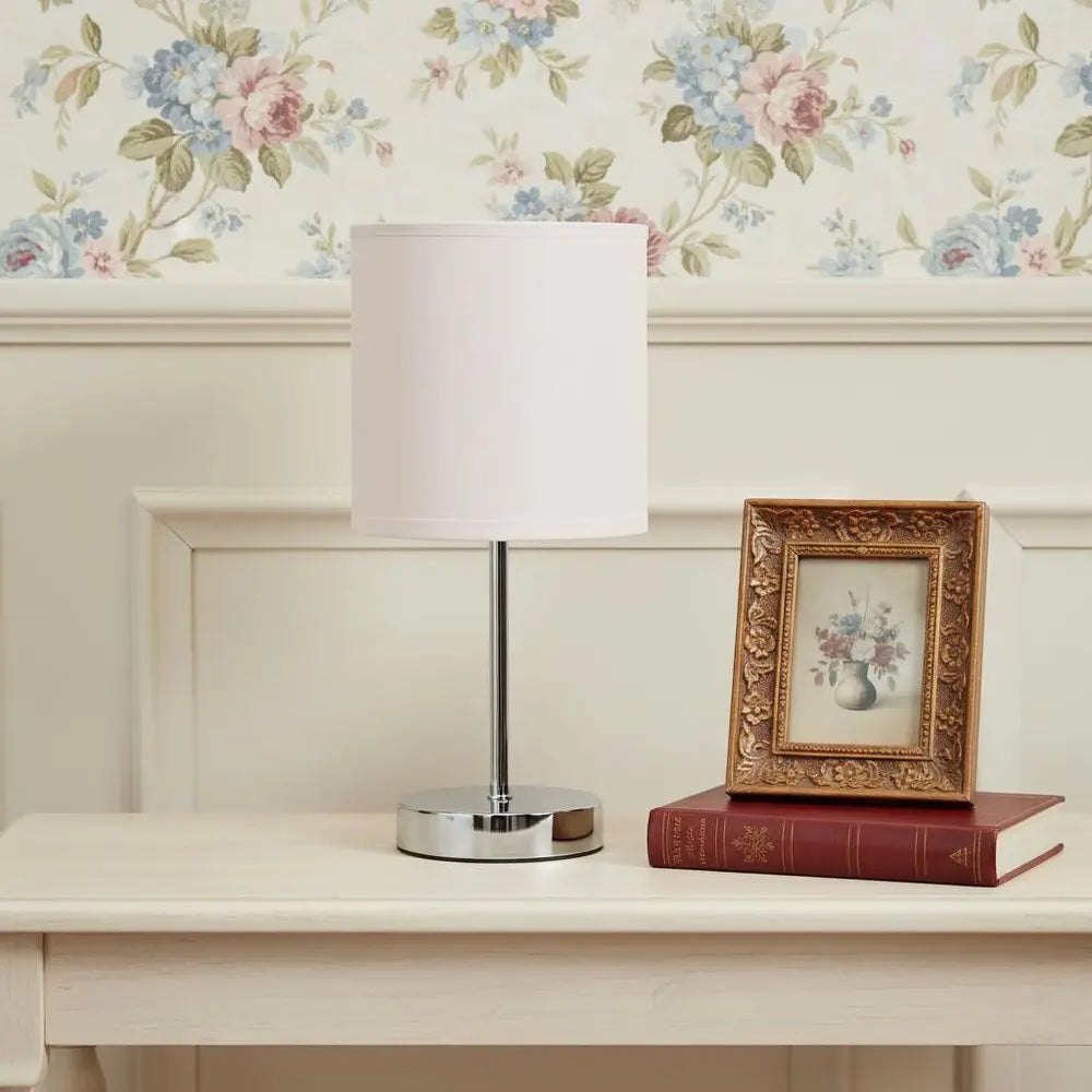 12" Silver Metal Table Lamp LED With Blush Drum Shade HomeRoots