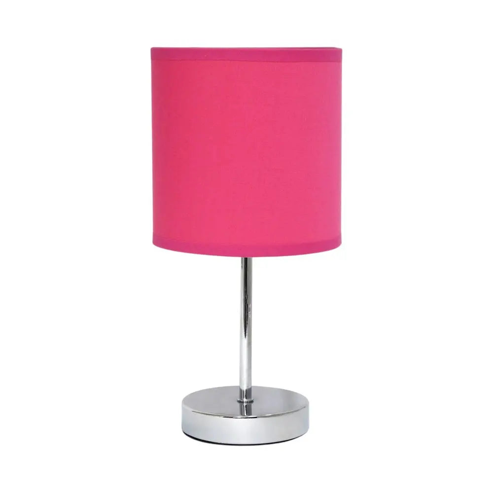 12" Silver Metal Table Lamp LED With Hot Pink Drum Shade HomeRoots