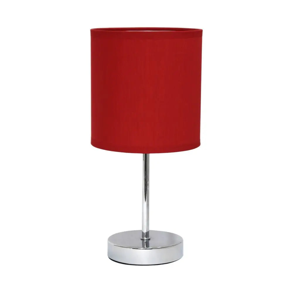 12" Silver Metal Table Lamp LED With Red Drum Shade HomeRoots