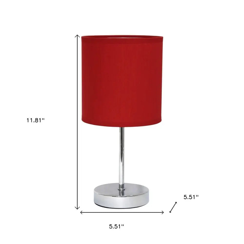 12" Silver Metal Table Lamp LED With Red Drum Shade HomeRoots