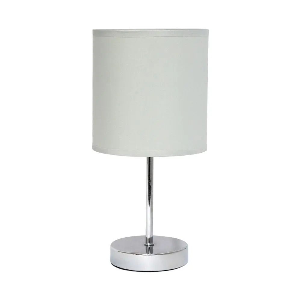 12" Silver Metal Table Lamp LED With Slate Gray Drum Shade HomeRoots
