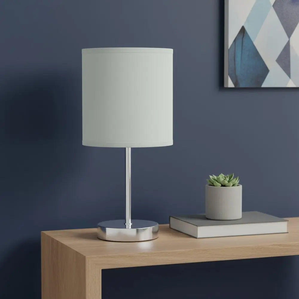 12" Silver Metal Table Lamp LED With Slate Gray Drum Shade HomeRoots