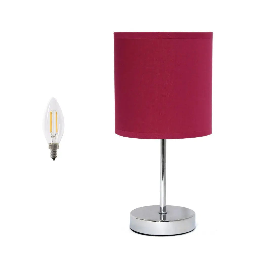 12" Silver Metal Table Lamp LED With Wine Drum Shade HomeRoots