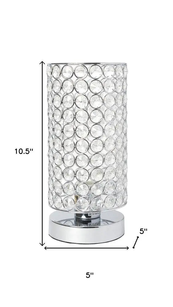 11" Silver Crystal Table Lamp With White Cylinder Shade HomeRoots