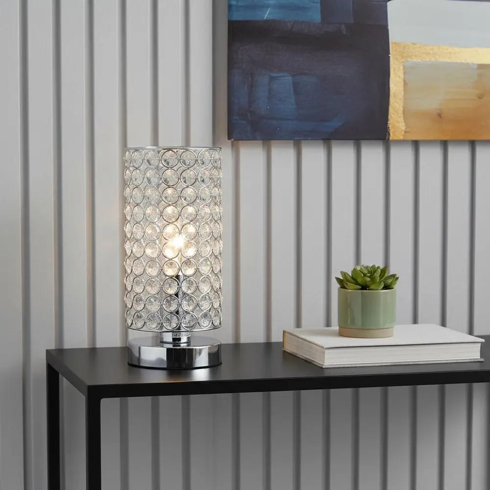 11" Silver Crystal Table Lamp With White Cylinder Shade HomeRoots