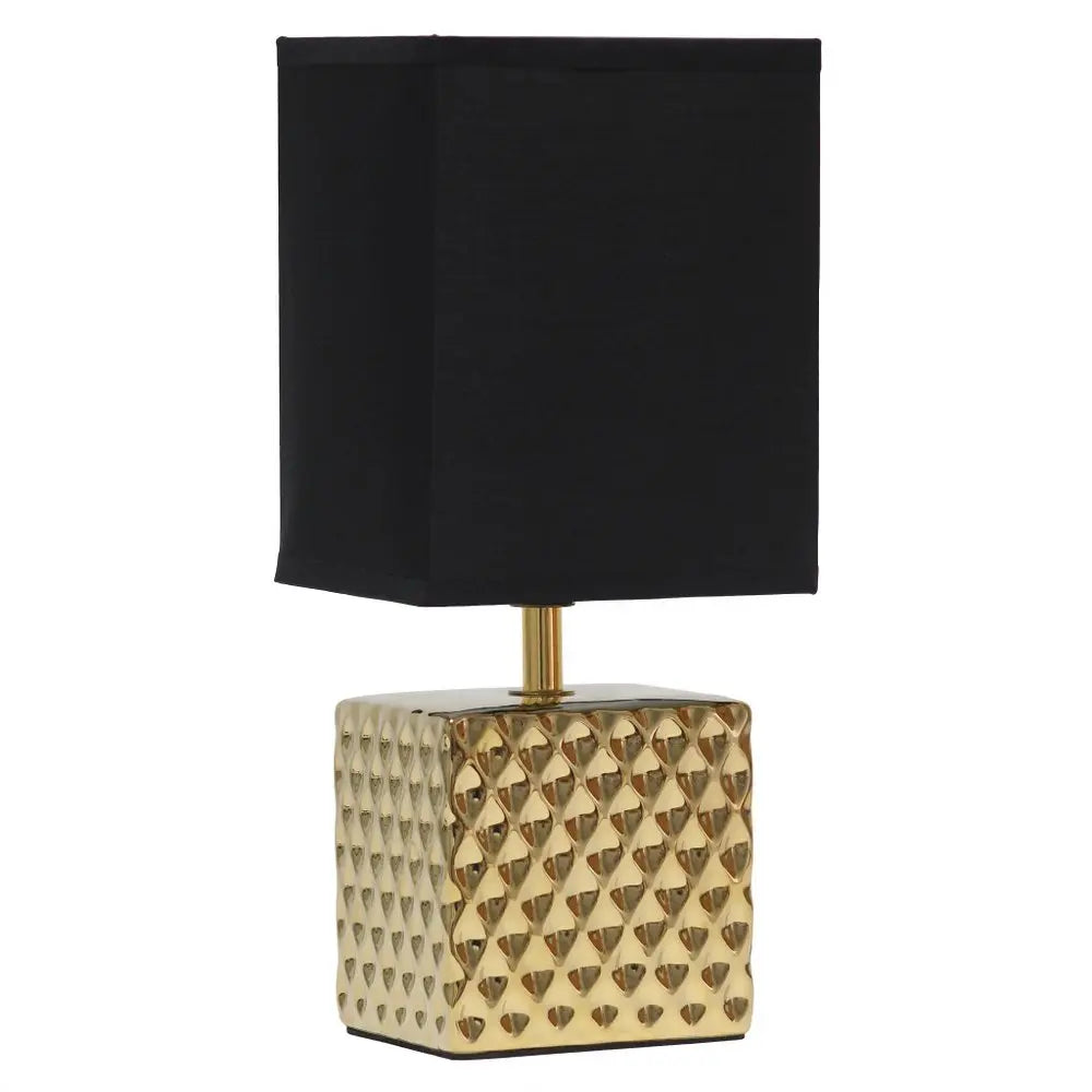 12" Gold Ceramic Table Lamp With Black Shade HomeRoots