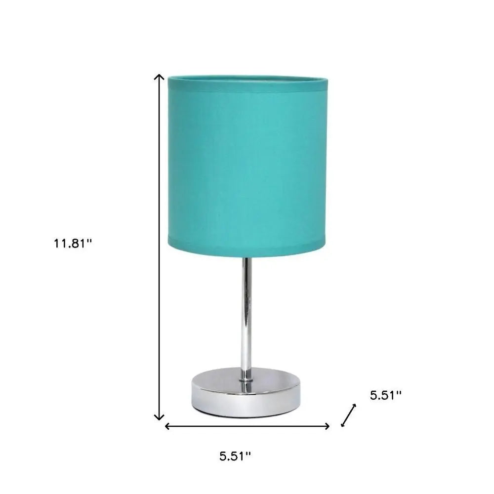 12" Silver Metal Table Lamp LED With Blue Drum Shade HomeRoots