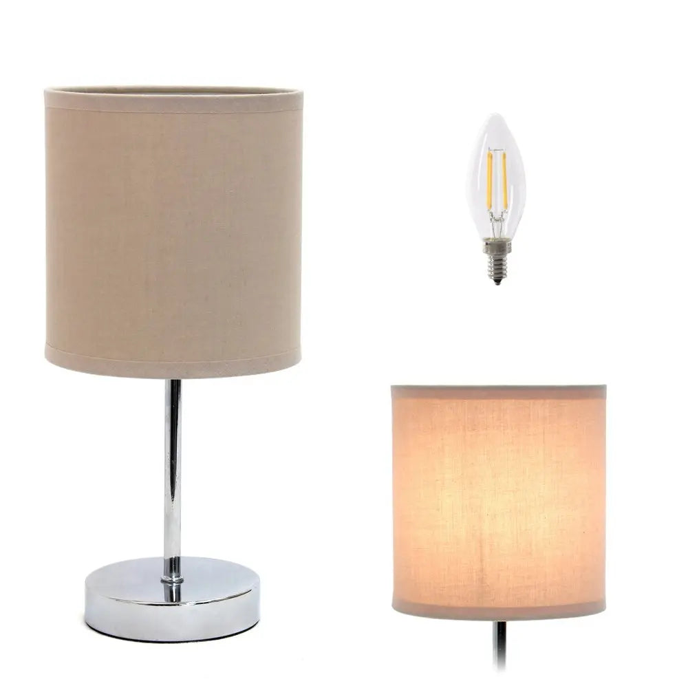 12" Silver Metal Table Lamp LED With Gray Drum Shade HomeRoots