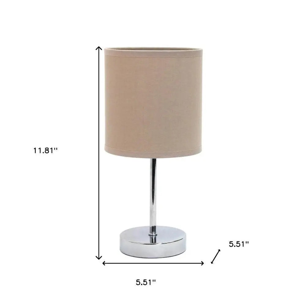 12" Silver Metal Table Lamp LED With Gray Drum Shade HomeRoots