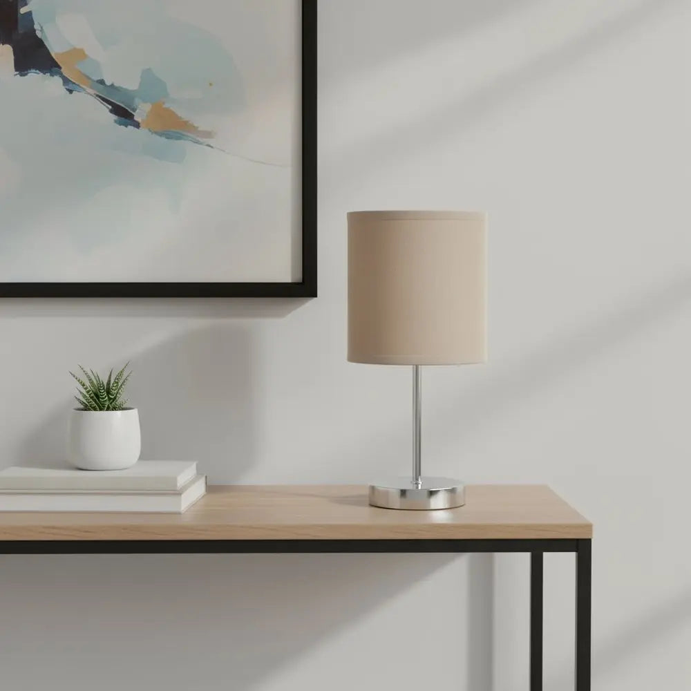 12" Silver Metal Table Lamp LED With Gray Drum Shade HomeRoots