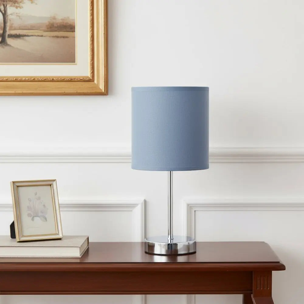 12" Silver Metal Table Lamp LED With Purple Drum Shade HomeRoots