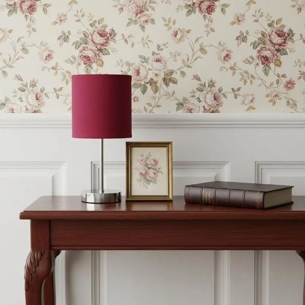 12" Silver Metal Table Lamp LED With Wine Drum Shade HomeRoots