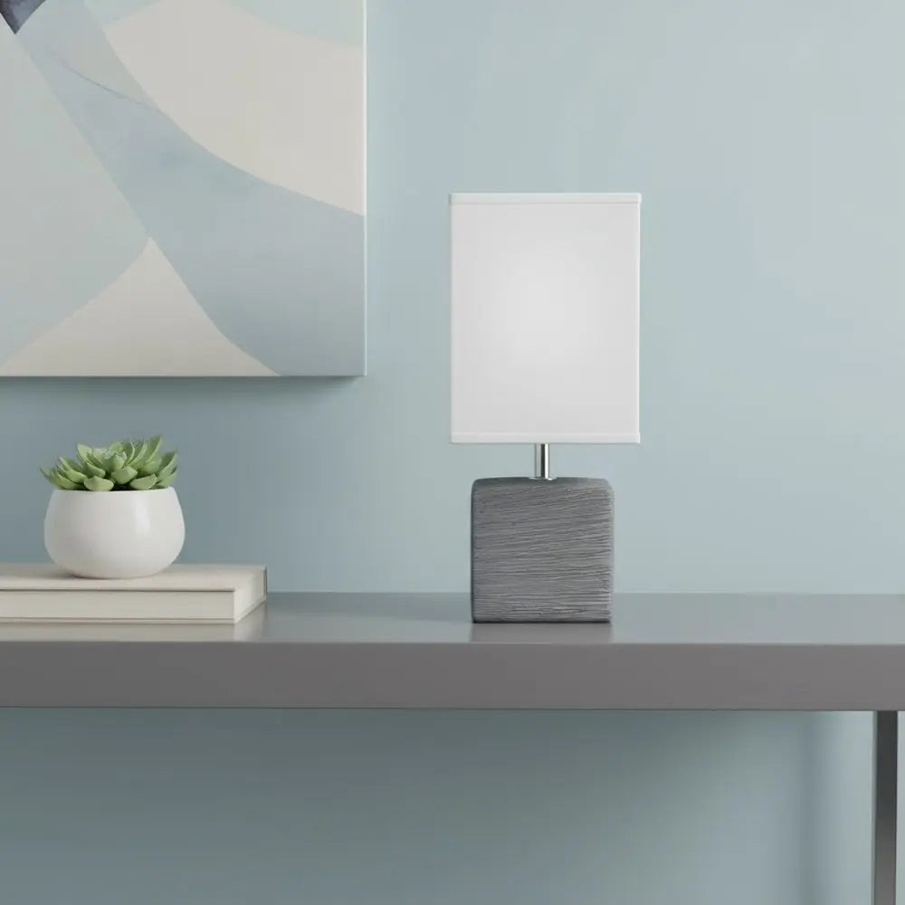 12" Gray Ceramic Square Table Lamp With White Shade HomeRoots