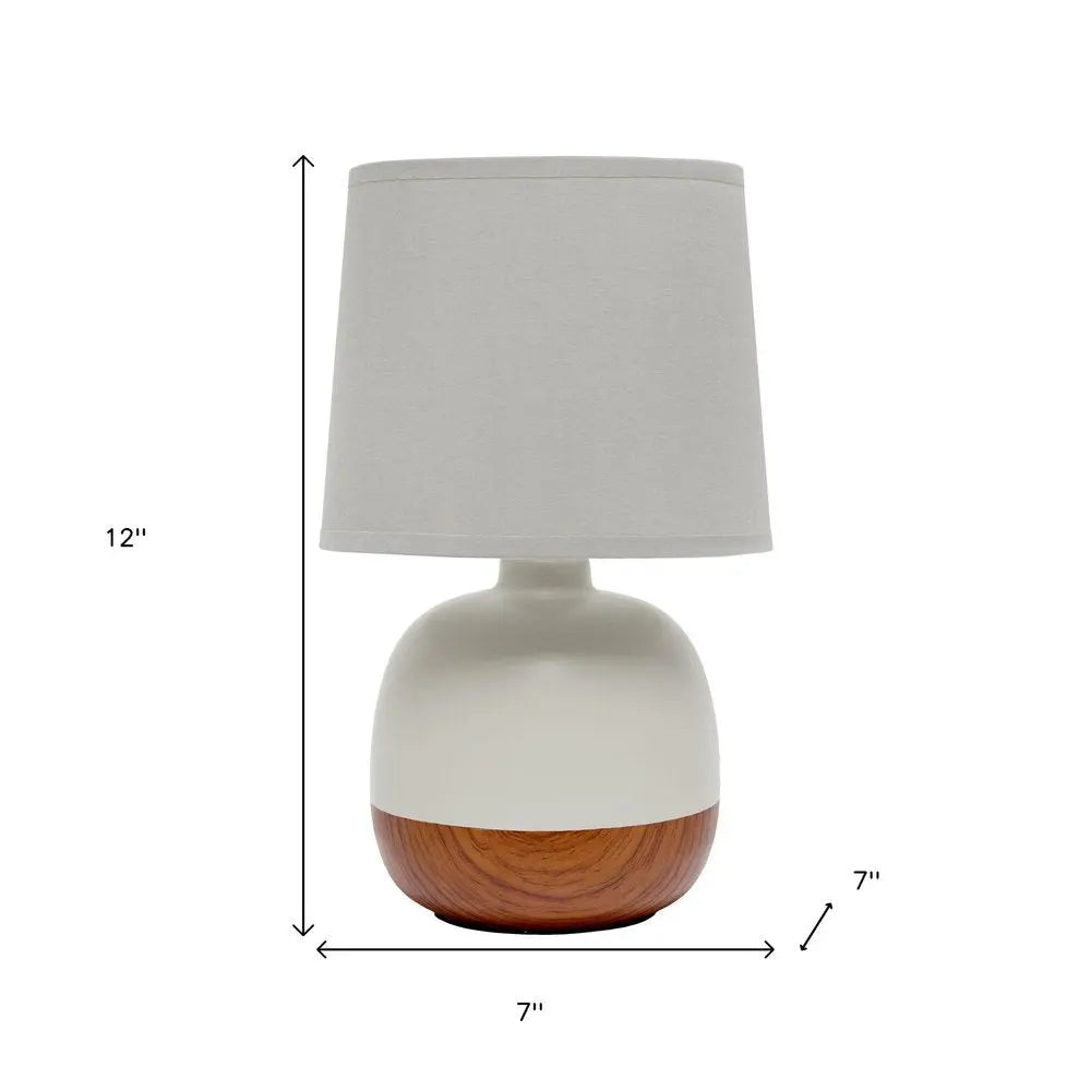 12" Dark Brown Ceramic Round Table Lamp With Gray Drum Shade HomeRoots