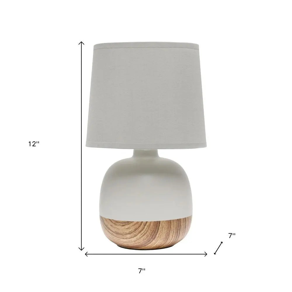 12" Light Brown Ceramic Round Table Lamp With Gray Drum Shade HomeRoots