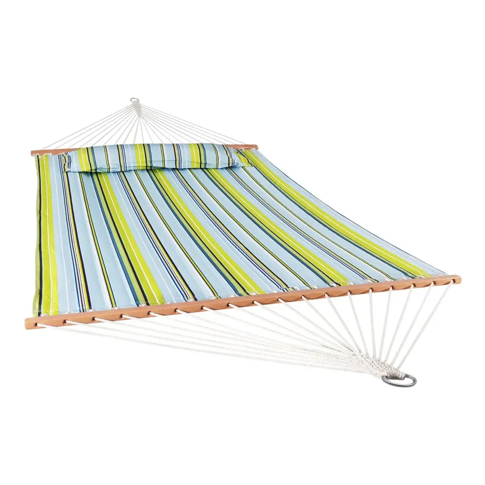 Aqua And Lime Green Striped Double Hammock HomeRoots