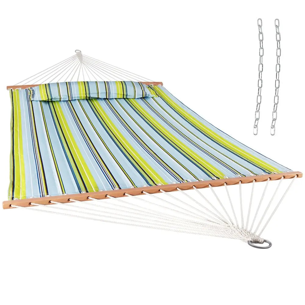 Aqua And Lime Green Striped Double Hammock HomeRoots