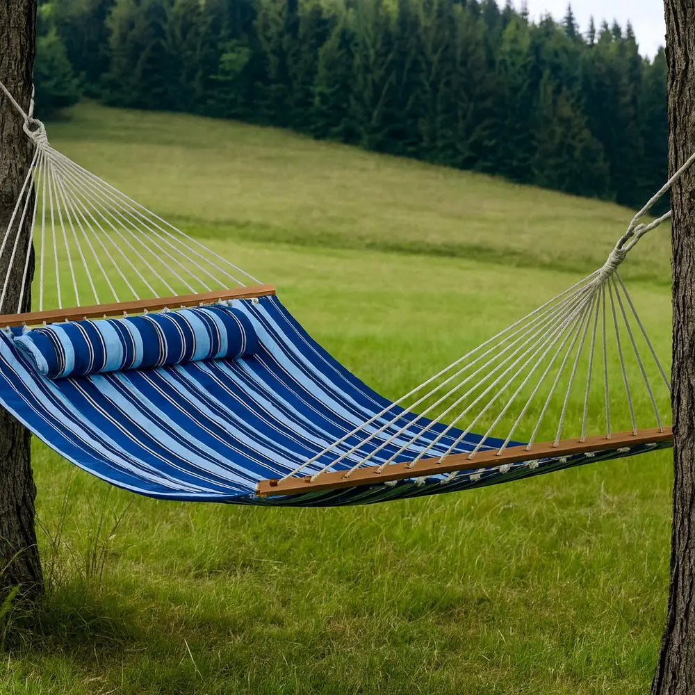 Light Blue And Dark Blue Striped Double Hammock HomeRoots