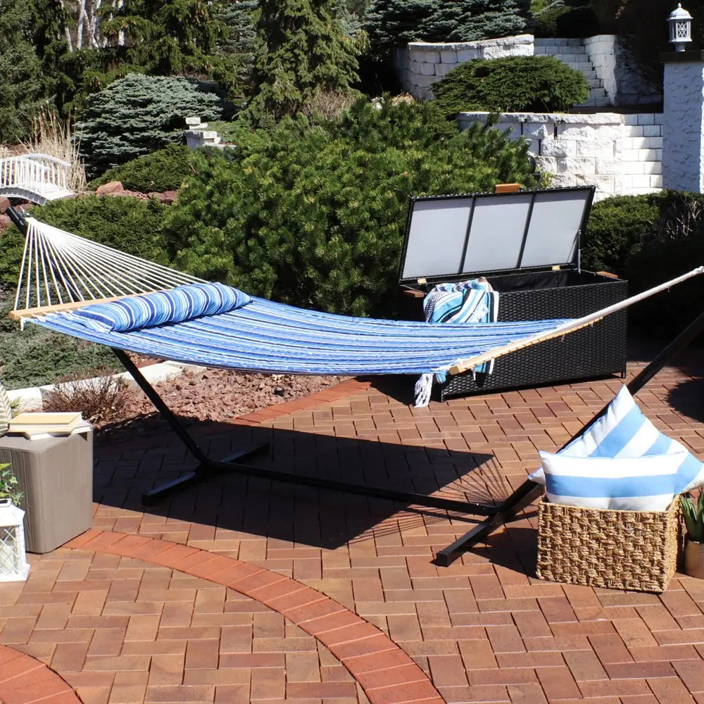 Light Blue And Dark Blue Striped Double Hammock HomeRoots