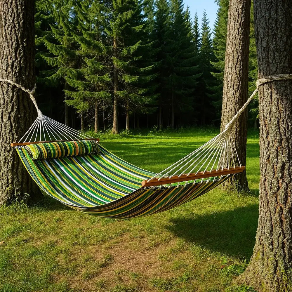 Green And Yellow Striped Double Hammock HomeRoots