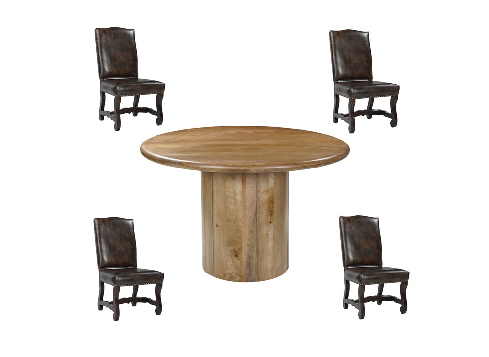 Five Piece Brown Round Solid Wood Dining Set with Four Chairs - NOVA HOME FURNITURE