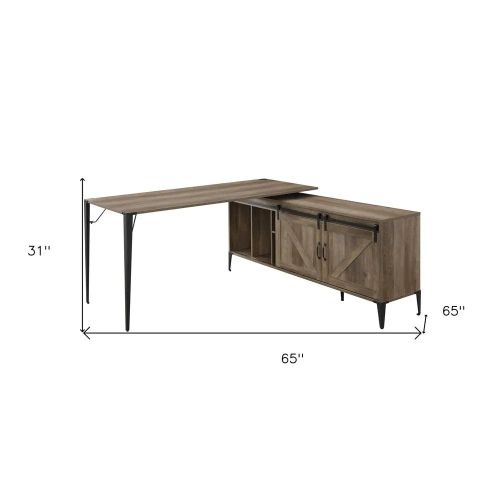 65" Brown and Black L Shape Writing Desk - NOBLE HOME INTERIORS