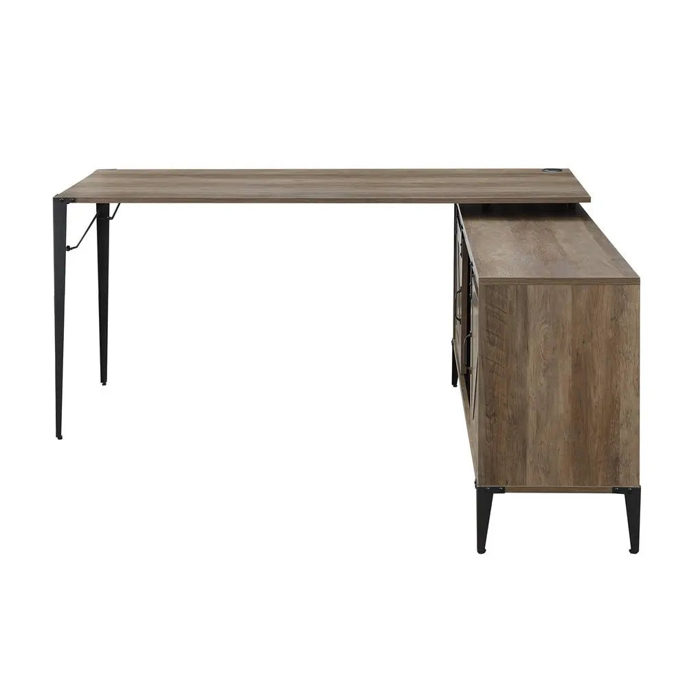 65" Brown and Black L Shape Writing Desk - NOBLE HOME INTERIORS