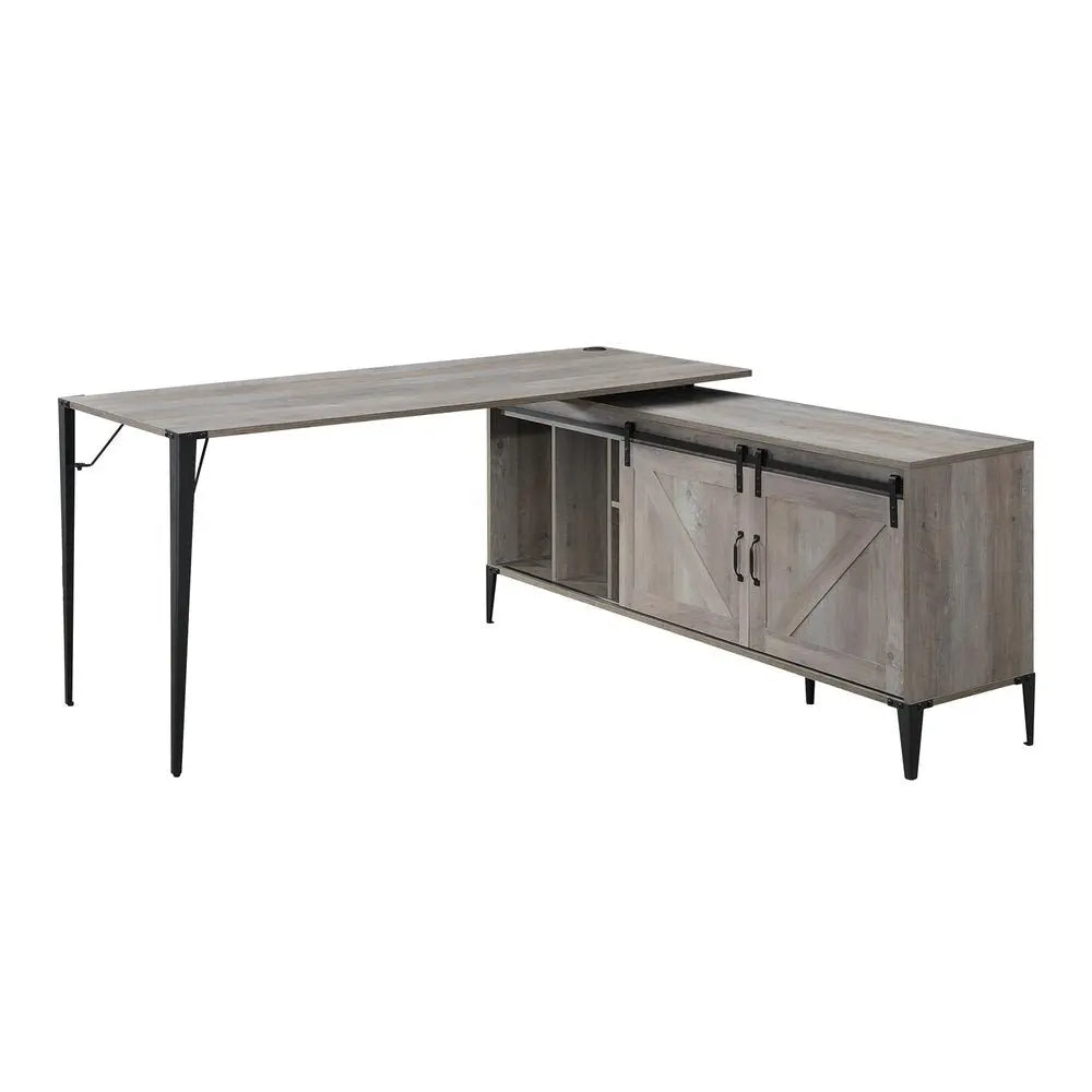 65" Gray and Black L Shape Writing Desk - NOBLE HOME INTERIORS