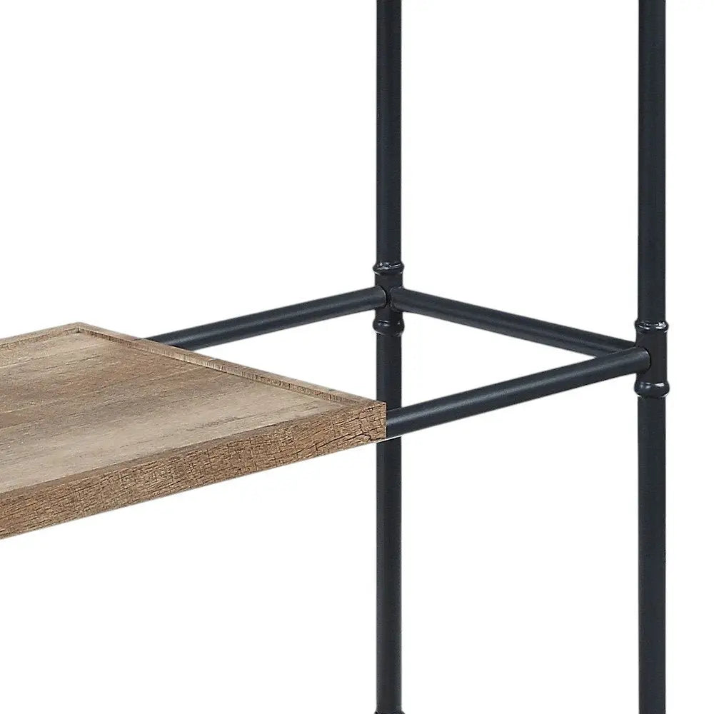 65" Natural And Black Metal and Wood Five Tier Etagere Bookcase - NOBLE HOME INTERIORS