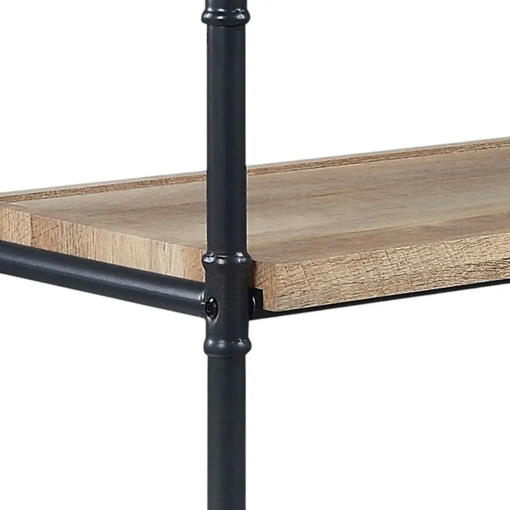 65" Natural And Black Metal and Wood Five Tier Etagere Bookcase - NOBLE HOME INTERIORS