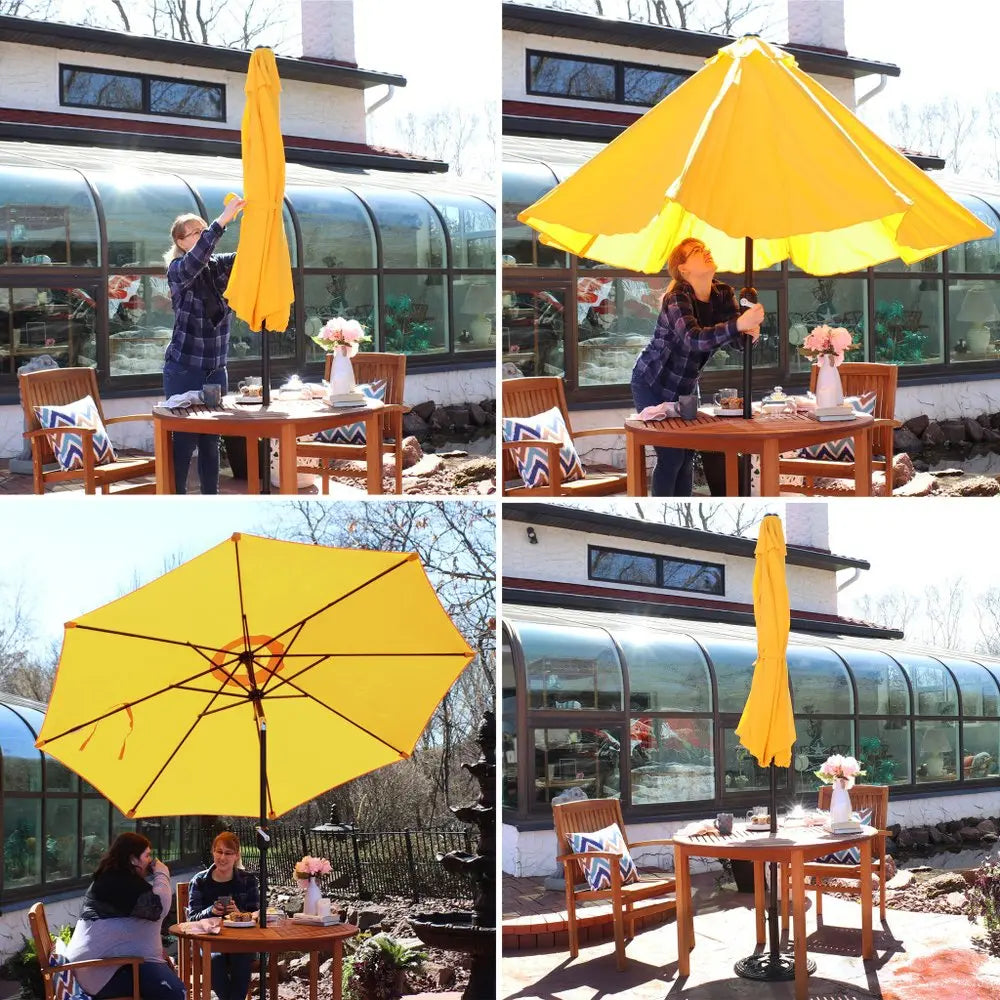 96" Gold Polyester Octagonal Tilt Market Patio Umbrella HomeRoots