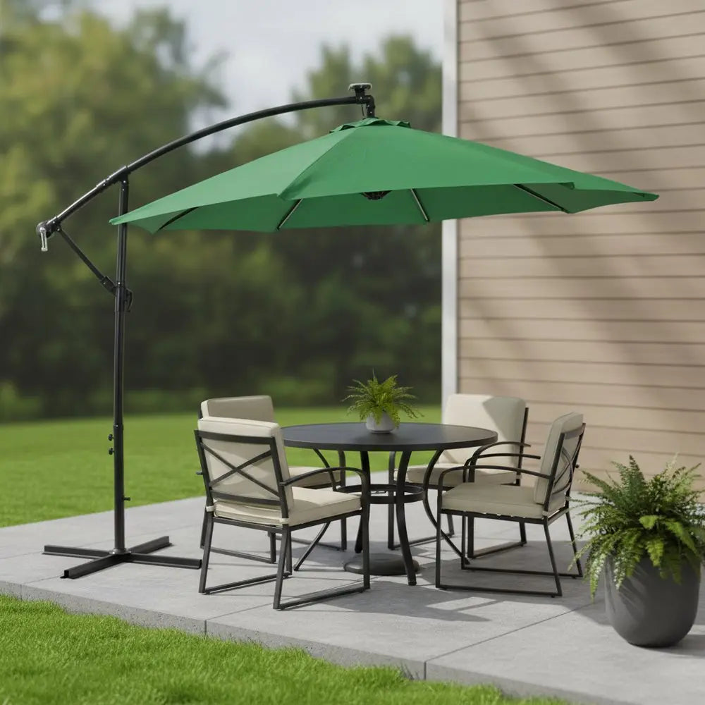95" Green Polyester Octagonal Tilt Lighted Market Patio Umbrella with Stand HomeRoots