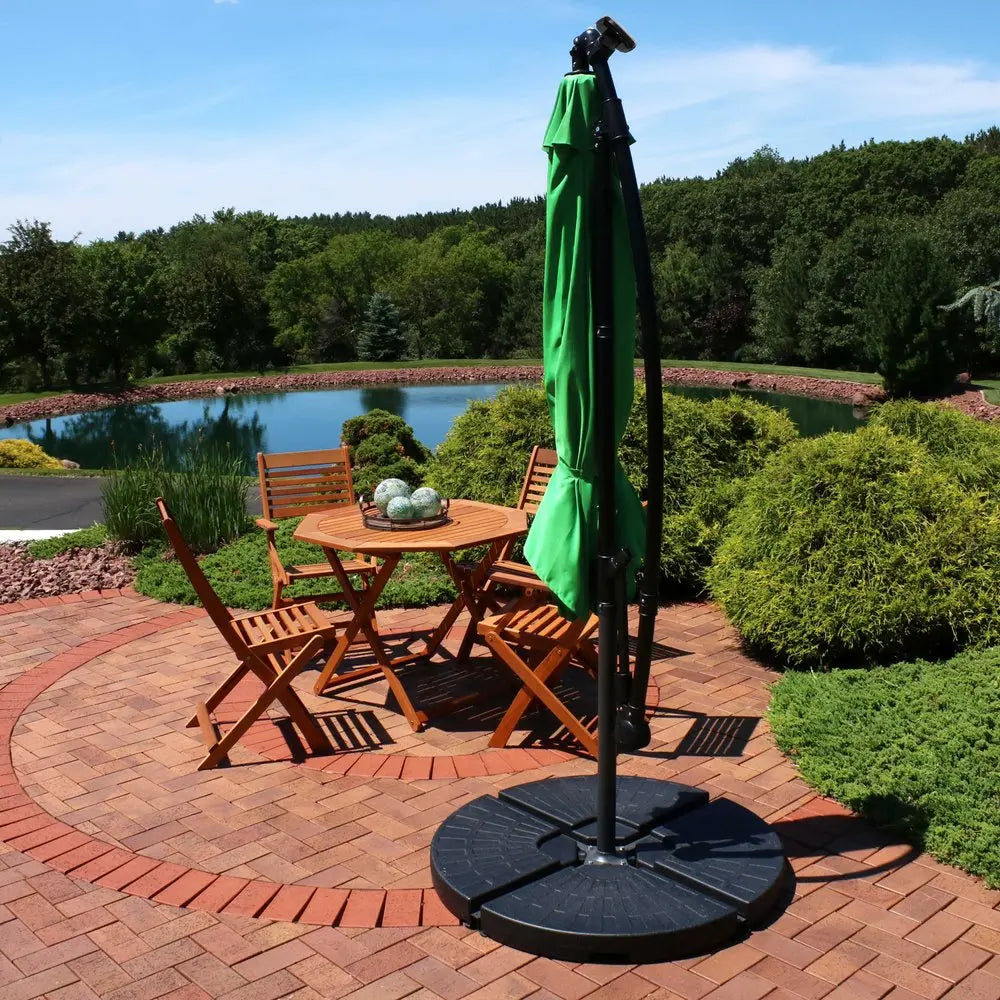 95" Green Polyester Octagonal Tilt Lighted Market Patio Umbrella with Stand HomeRoots