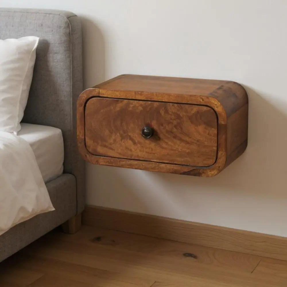 12" Chestnut Solid Wood One Drawer Floating Nightstand HomeRoots