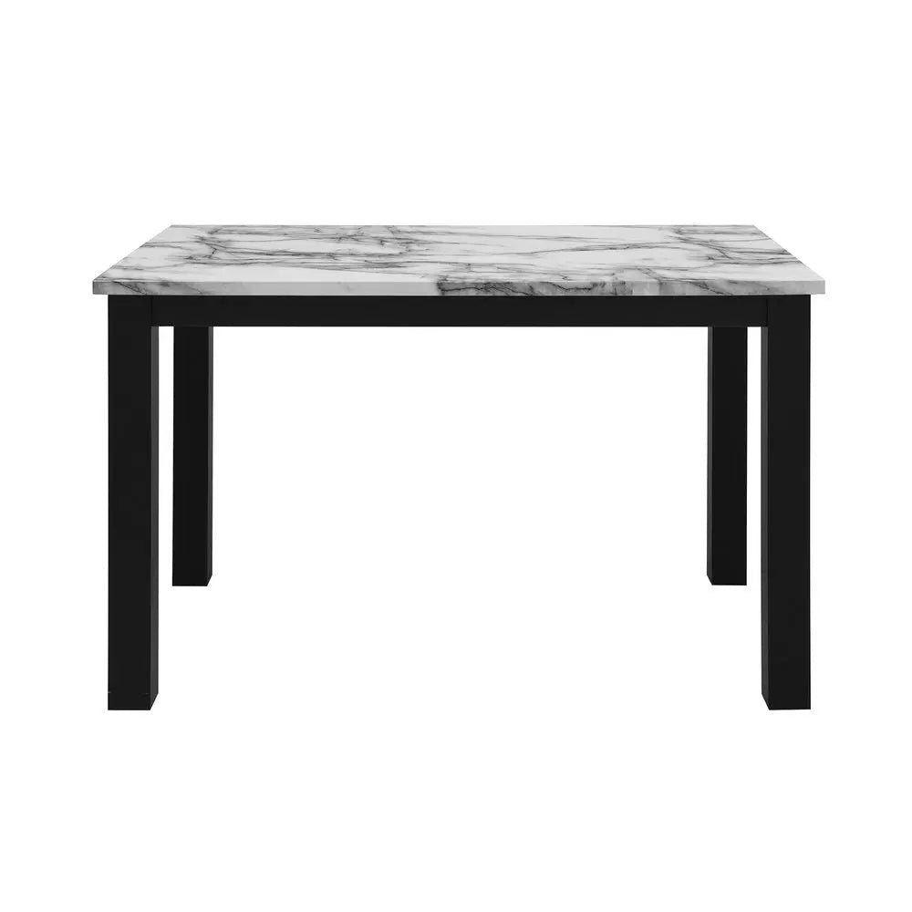 Five Piece White and Black Faux Marble Dining Set with Four Chairs HomeRoots