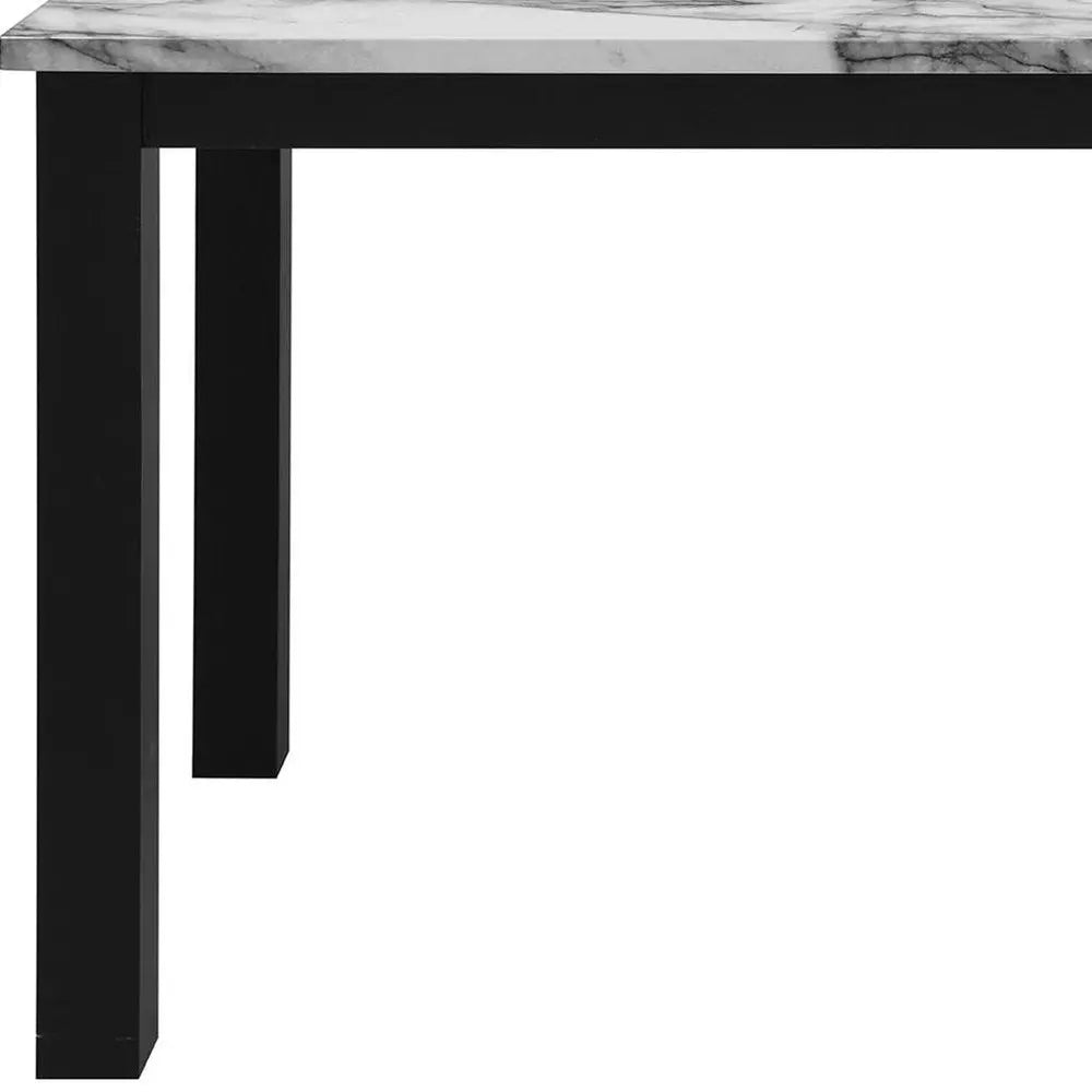 Five Piece White and Black Faux Marble Dining Set with Four Chairs HomeRoots